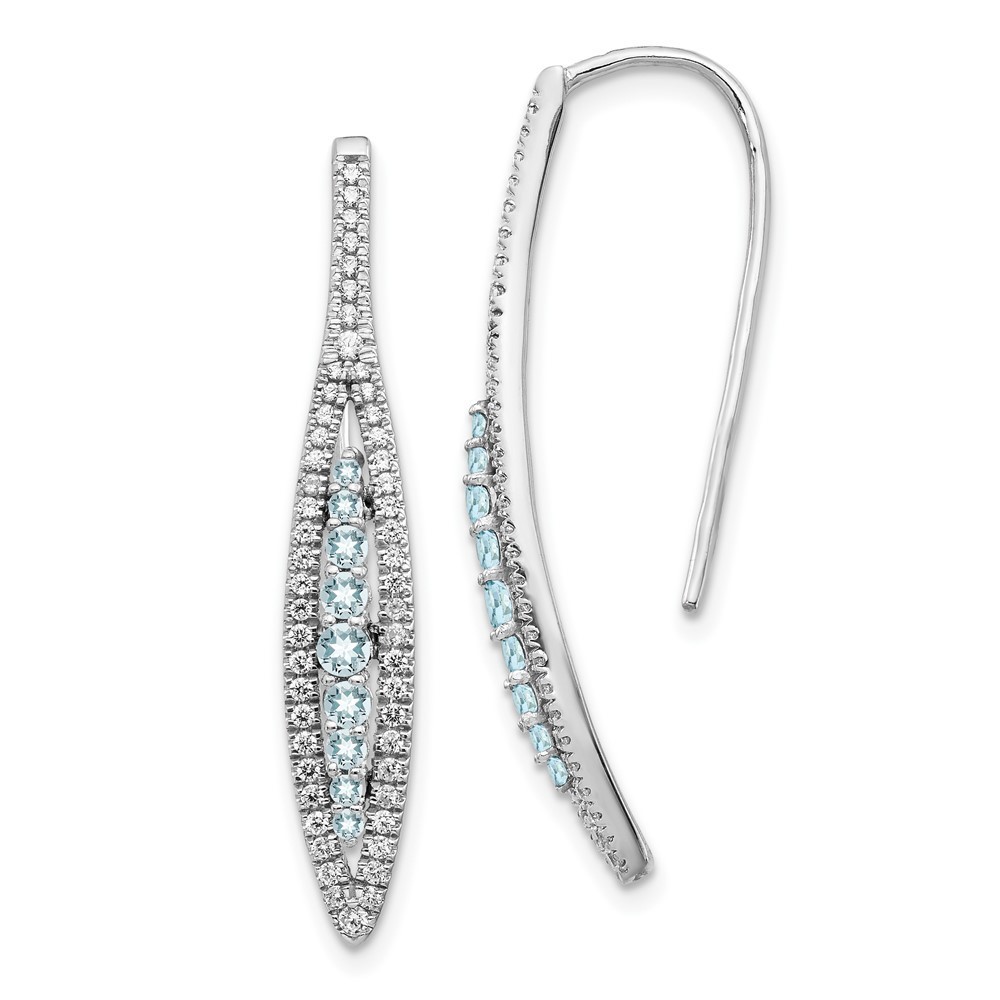 14k White Gold Diamond And March Blue Aquamarine Birthstone Earrings
